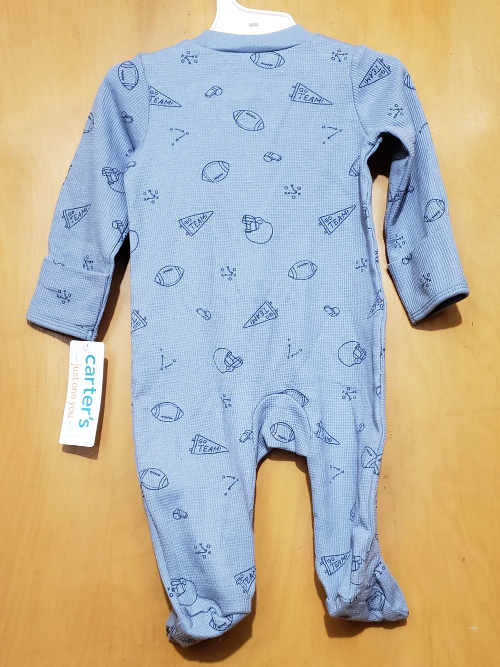 Carter's Light Blue Football Print Footed One-Piece